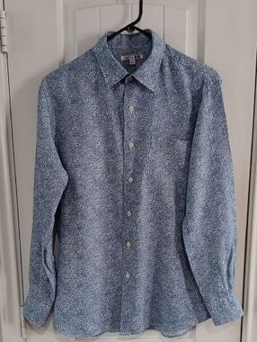 Uniqlo x Liberty London [Size M] Blue Floral 100% French Linen Button Up Shirt